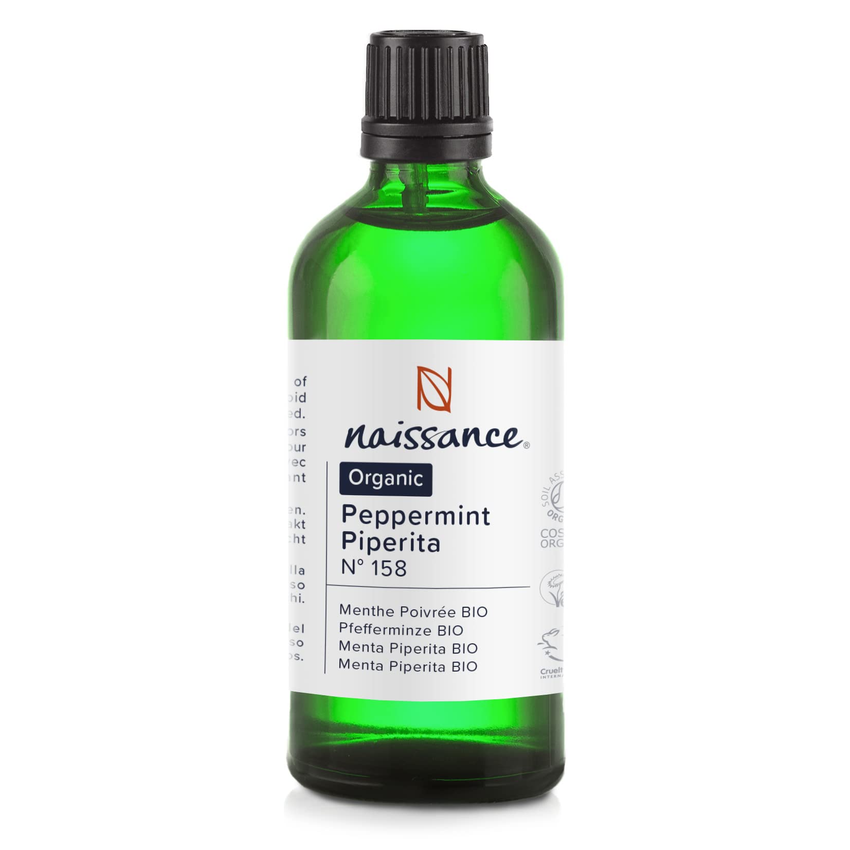 Naissance Organic Peppermint (Piperita) Essential Oil (No. 158) - 100ml - Pure, Natural, Certified Organic, Cruelty Free, Vegan and Undiluted - for Aromatherapy, Humidifiers & Diffusers
