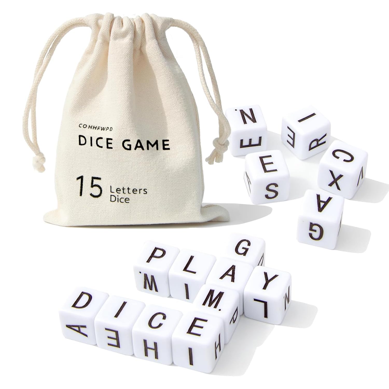 COHHFWPD Full Alphabet Crossword Dice Game, Word Game, 15 Large Lettered Dice, Word Dice Game for Family Games, Travel & On-The-Go Fun