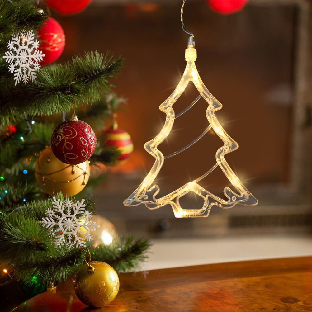 Ledmomo Christmas Lights - Christmas Tree lights, Hanging Window Lights with Suction Cup, Battery-operated, for Christmas Decoration (Pure White Light), acrylic, Warm white light, Small