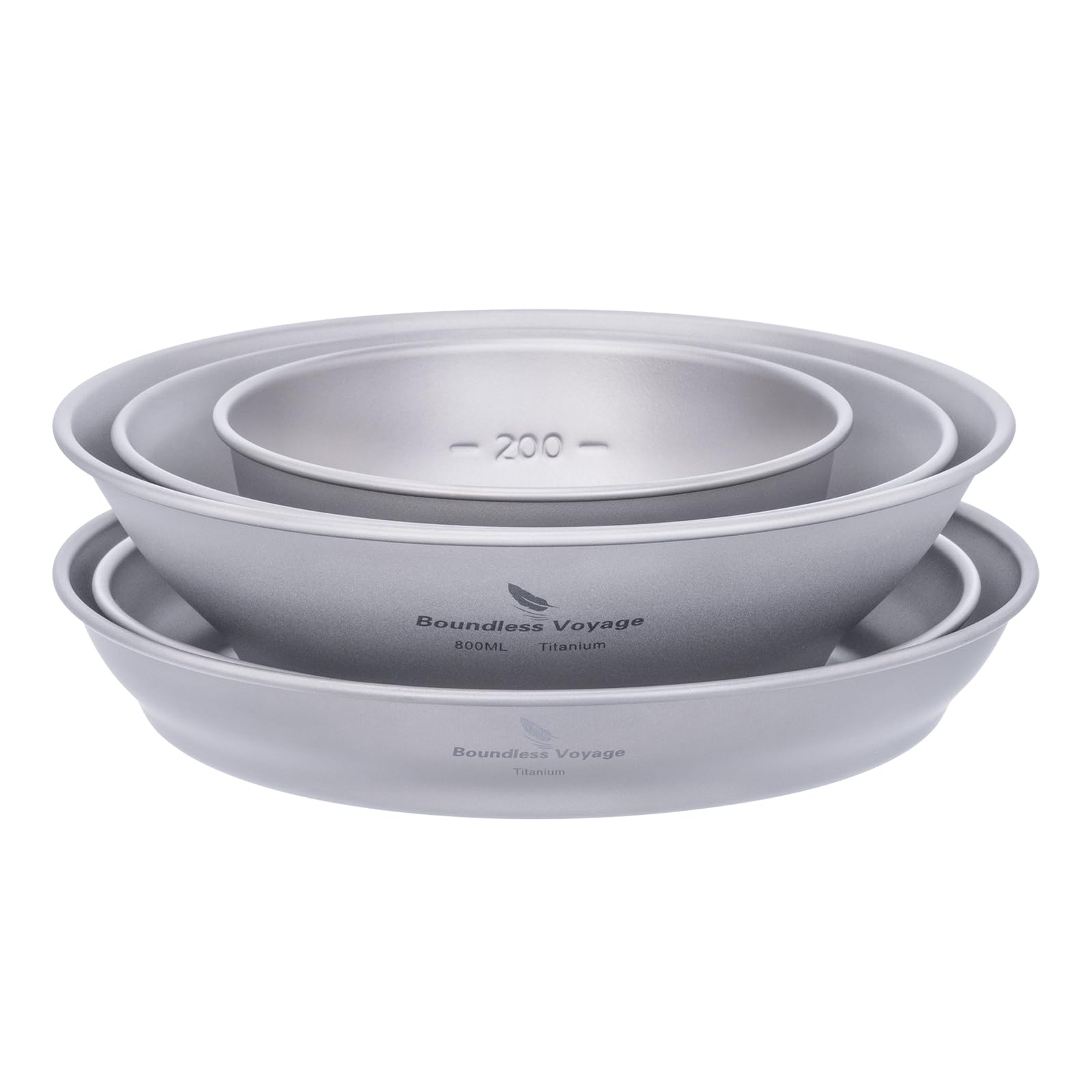 iBasingo Titanium Bowls Plates Ultralight Single-Walled Rice Bowl Dishes Camping Dinnerware Outdoor Tableware Kitchen Utensils with Carry Bag Ti1110T