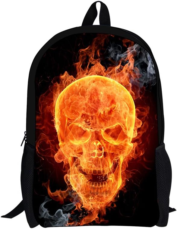 UNICEU Boys Backpacks for Middle School Teens Cool Fire Skull Camping Hiking Travel Bagpacks
