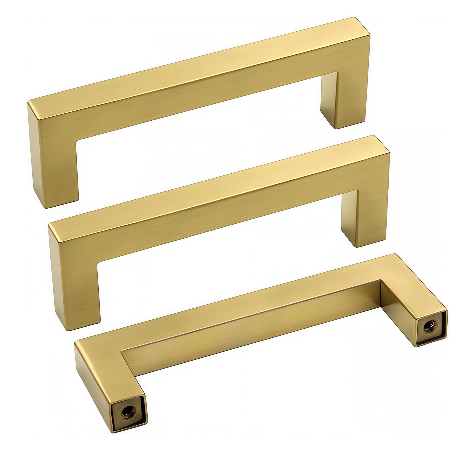 Photo 1 of goldenwarm Satin Gold Modern Kitchen Cabinet Hardware Handle Pull - LSJ12GD90 Pack of 5 Gold Drawer Handles 3-1/2 Inch Hole Center Square Bathroom Dresser Handles