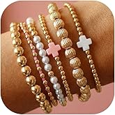 Long tiantian Gold Beaded Bracelets Pearl Bracelet Stack for Women Beaded Cross Non Tarnish Jewelry Gifts Easter Basket Stuffers
