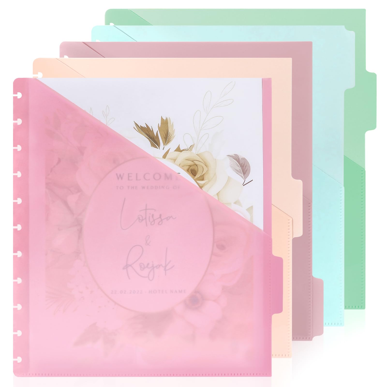 Photo 1 of 5 Pcs Letter Size Discbound Dividers with Tabs and Pockets - 8.5 x 11 Plastic Dividers for Office