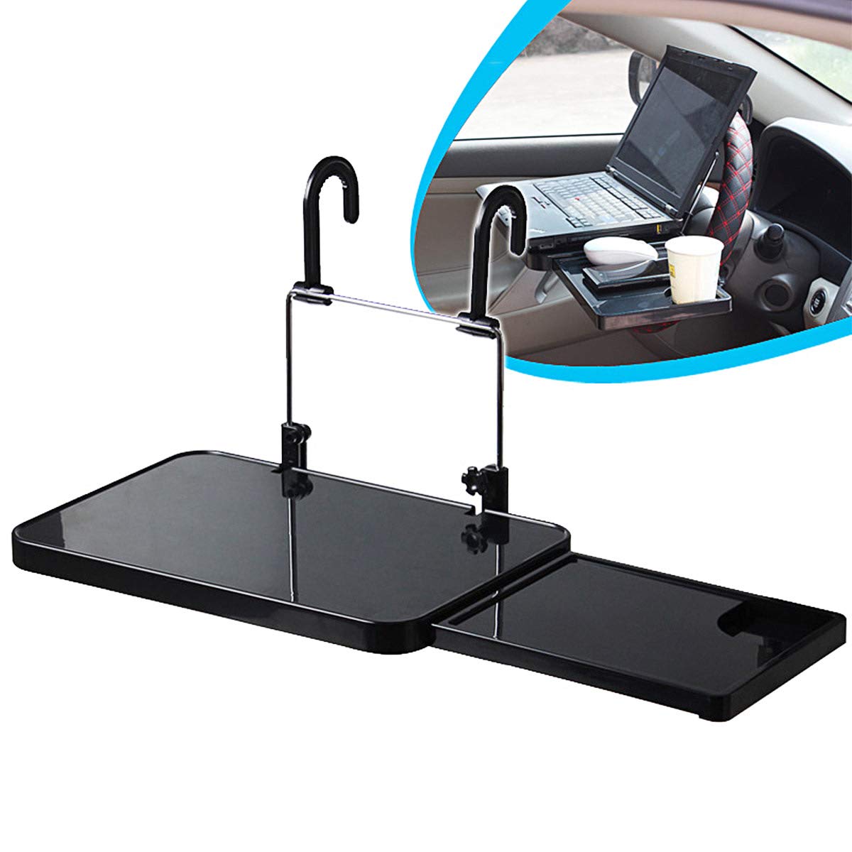 OHMOTOR Steering Wheel Table, Multi-functional Car Computer Laptop Tablet Desk Mount Stand, Black