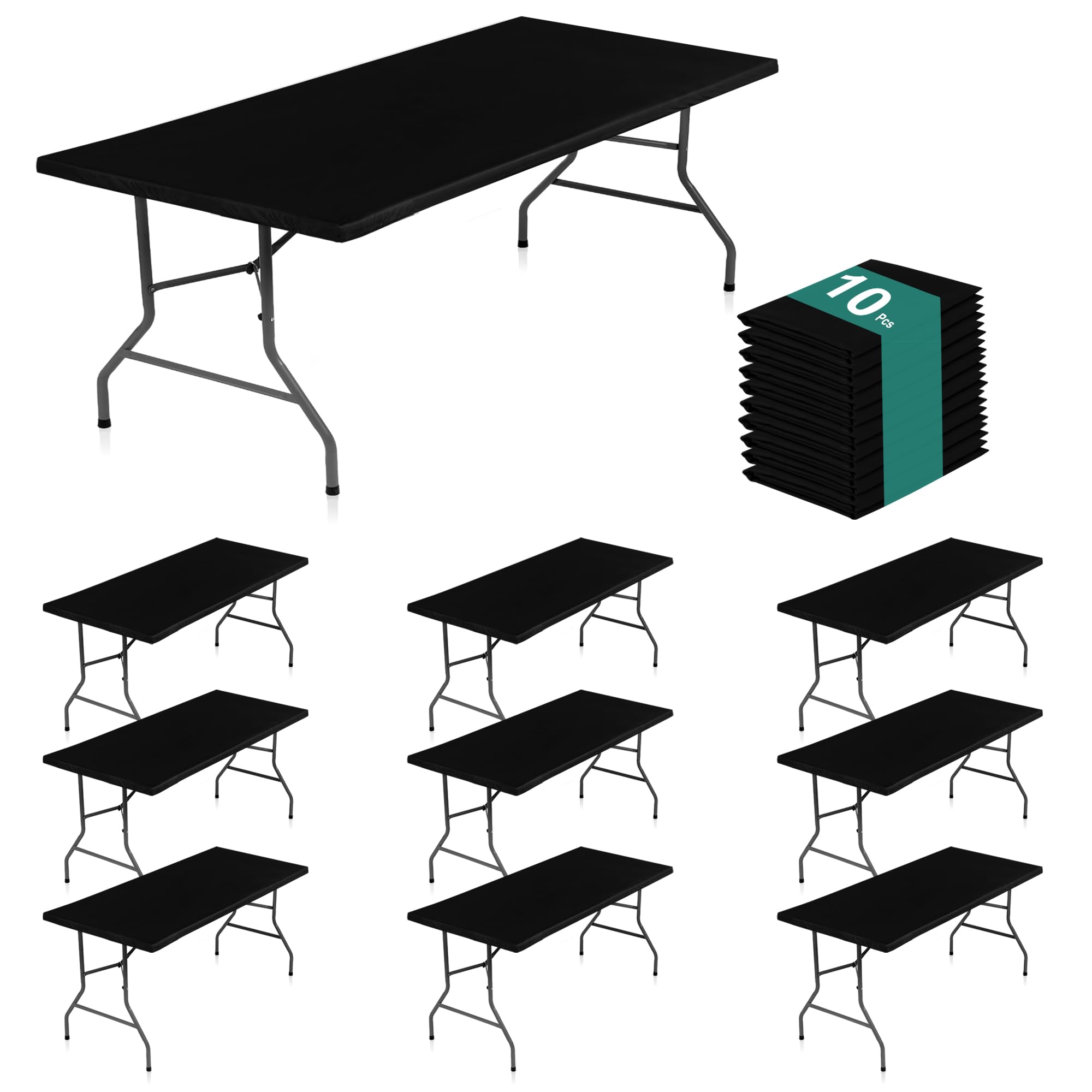 Photo 1 of LUSHVIDA 10 Packs Vinyl Tablecloths with Flannel Backing 72x30 inch - Waterproof Plastic Table Covers for 6 Foot Rectangle Folding Table Cloths with Elastic Edges, Black