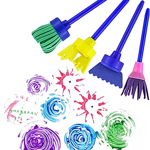 JPSOR 16 Pcs Kids Sponge Painting Brushes Tools Craft Brushes Sets with a Paint Tray Palette and Waterproof Art Smock Art Aprons