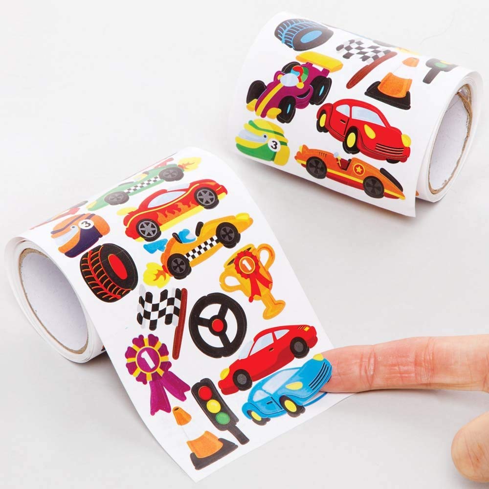 Baker Ross FE615 Racing Car Sticker Rolls - Pack of 600, Kids Stickers, Ideal for Children's Arts and Crafts Projects, Great for Card Making and Scrapbooking