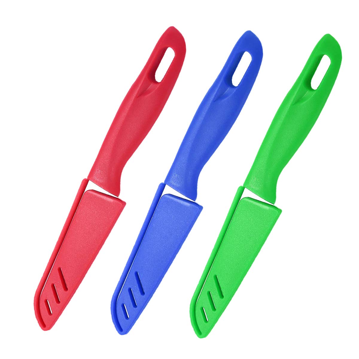 Fruit Knife, 3 Pieces of New Sharp and Durable Small Kitchen Knife with Protective Cover, Suitable for Most Types of Vegetables, Fruits(Blue, Green,red)