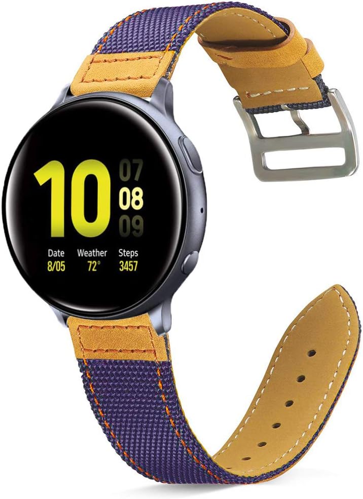 Compatible with Samsung Galaxy Watch 3 41mm Band Active 2 44mm 40mm Bands/Galaxy Watch 42mm Band, OTOPO 20mm Double Color Genuine Leather with Nylon Band Wrist Strap Bracelet Replacement for Samsung Galaxy Watch Active2 Smartwatch