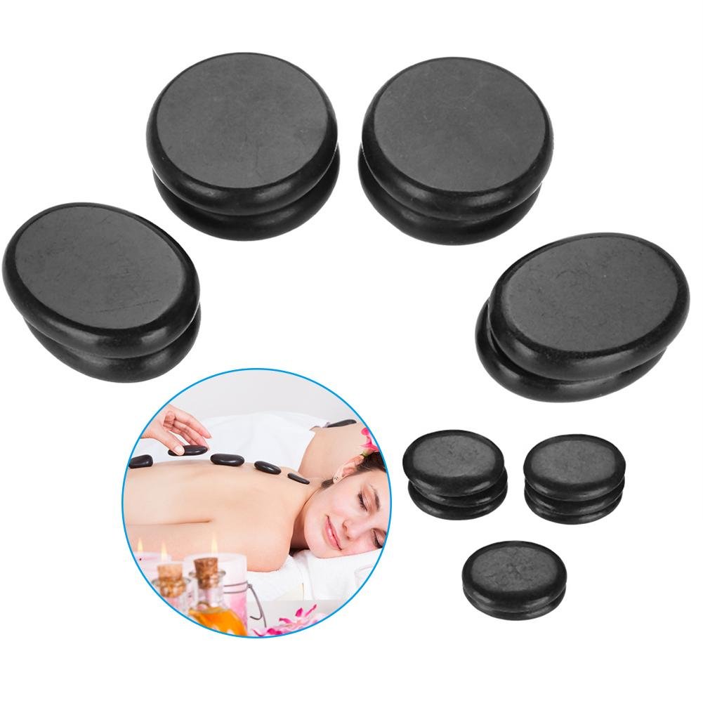 Essential Oil Massage Stones Set, 16Pcs Natural Smooth Black Lava Basalt Hot Stone for Spa
