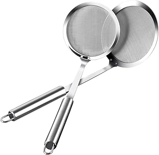 AIEVE 2 Stück Edelstahl Küchensieb Feines Sieb Feinmaschige Edelstahlsiebe Schaumlöffel Abseihlöffel Löffel Filter Set Küche Zubehör zum Filtern von Feuchtigkeit Öl Fett Schaum