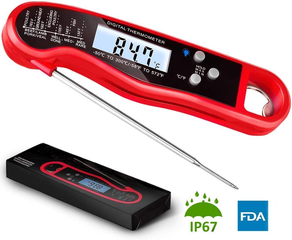 Kiaitre Digital Instant Read Meat Thermometer -Waterproof Food Thermometer with Backlight LCD for Kitchen, Outdoor, Cooking, BBQ, Grilling, Turkey and Candy