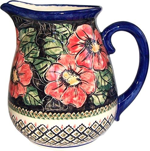 Polish Pottery 2 L - 8.5 cups Water Jug Pitcher - Eva's Collection"Red Garden"
