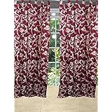 Mogul Curtain Panels Set of 2 Maroon Scroll Printed Tab Top Drapes Window Treatment (Length:84")