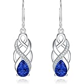 925 Sterling Silver Celtic Knot Good Luck Irish Dangle Drop Leverback Earrings with 12 Months Birthstone, Anniversary Jewelry Gifts for Women Her