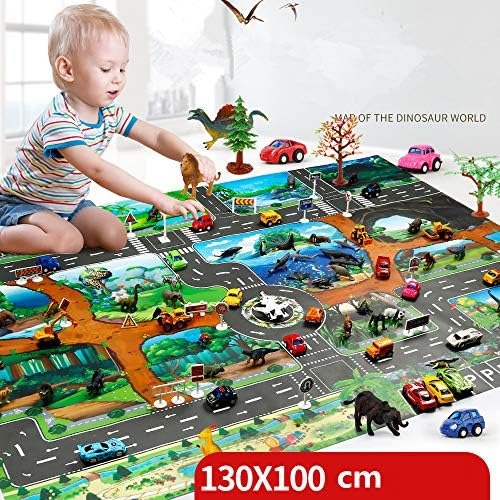 Dinosaur World Jurassic Park Scene Play Mat Kids Educational Toy Play Map with 18 Pcs Traffic Signs