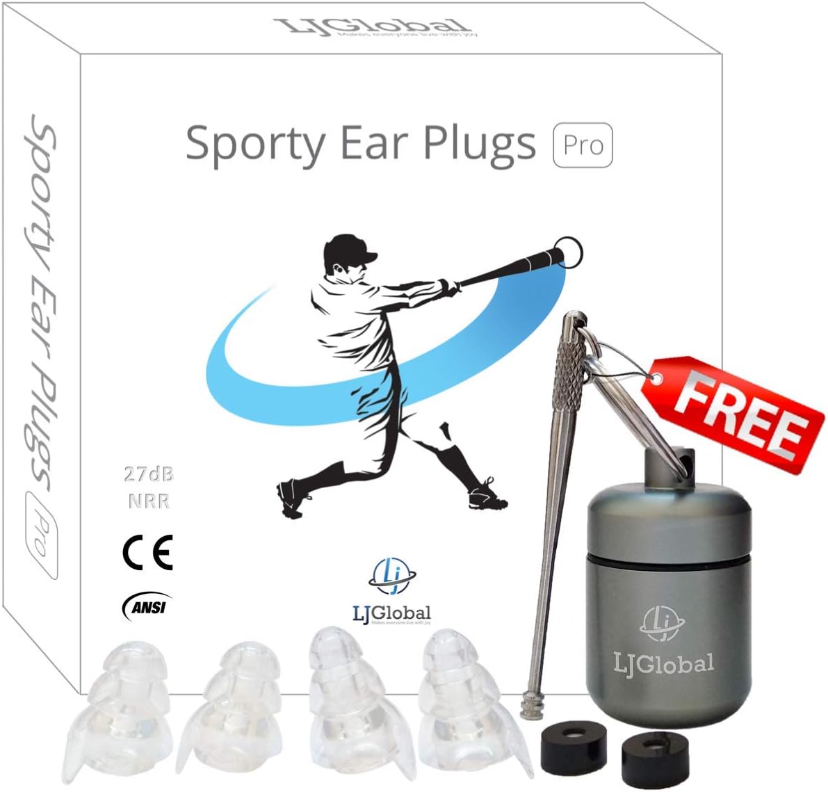 Sporty Ear Plugs Pro | Highest 27dB NRR | A Professional High Fidelity Reusable Noise Reduction Earplugs for Sports, Motorcycles, Concerts, Musicians and More