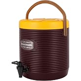 Insulated Beverage Dispenser 3 Gallon Ice and Hot Drink Dispenser with Stainless Steel Interior and Spigot, Portable Hot Water Dispenser Insulated Cooler Jug for Camping Party (Brown, 3.4 Gallon)