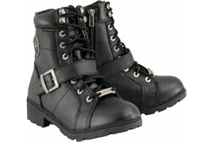 Milwaukee Leather MBL9326WP Women's Premium Black Leather Lace-Up Waterproof Motorcyle Rider Boots