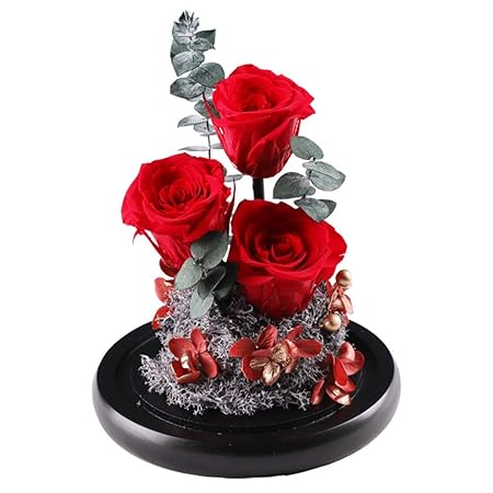 Fleur De Savon Trois Roses Préservées Dans Un Dôme En Verre