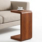 CHSSIH C Shaped End Table for Couch - Wood Sofa Side Table, Warm Walnut | Couch Tables That Slide Under, Space Saving Narrow Snack Table for Living Room, Bedroom &amp; Small Spaces