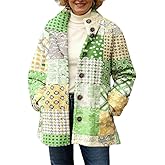 Akivide Women's Boho Colorful Floral Graphic Print Oversized Coat Winter Warm Long Sleeve Fleece Outerwear with Pockets