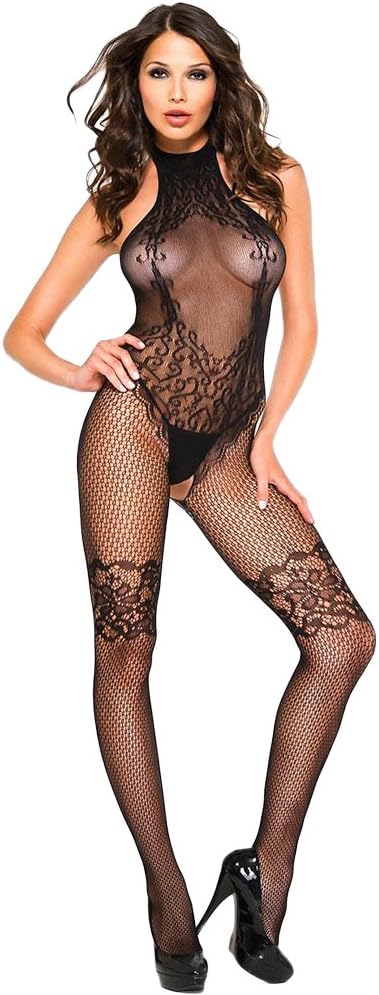 Black Sheer Bodystocking with Print for Women | Black Color | Free Size (Fit for S,M,L) | Latest Transparent Bodystocking Collection