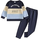Yoxindax Toddler Kid Boy Clothes Colorblock Sweatshirt Contrast Sideseam Sweatpants 2PC Outfit Set