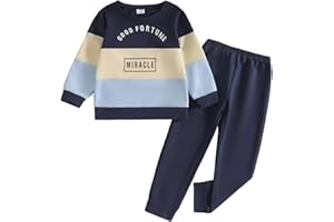 Yoxindax Toddler Kid Boy Clothes Colorblock Sweatshirt Contrast Sideseam Sweatpants 2PC Outfit Set