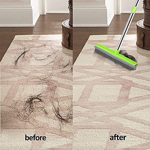 Soft Push Broom Bristle 59'' Rubber Broom Carpet Sweeper with Squeegee