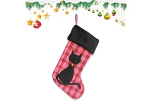 Estivaux Large Christmas Stockings Xmas Cat Fireplace Hanging Stockings Red White Buffalo Plaid Stocking Stockings Gift Holding Bag for Home Christmas Decorations Party Favor Supplies