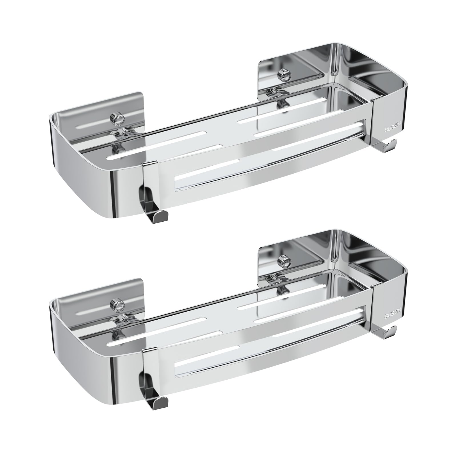 Strength Enemy Shower Corner Shelf, Shower Caddy Wall Mounted No Drilling, 304 Stainless steel Bathroom Shelves, Rectangle Shower Organiser Rack, Shelf Organiser for Bathroom Kitchen (2 Pack, Silver) — image 1