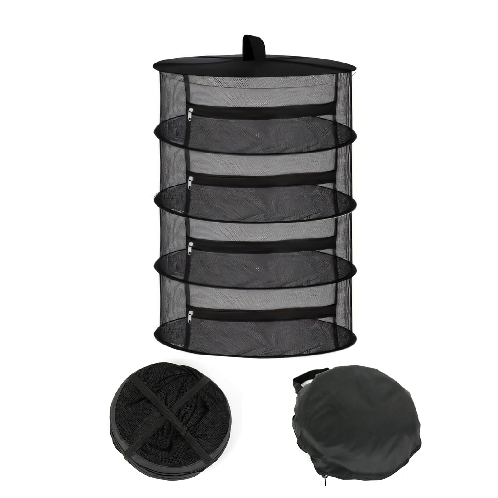 Herb Drying Rack, 4 Layer Herb Dryer Hanging Drying Net with Zipper, Collapsible Mesh Drying Hanger, Drying Baskets for Herbs, Plants, Flowers, Vegetables, Fruits, Fish, Clothing (Black, 60x90 CM)