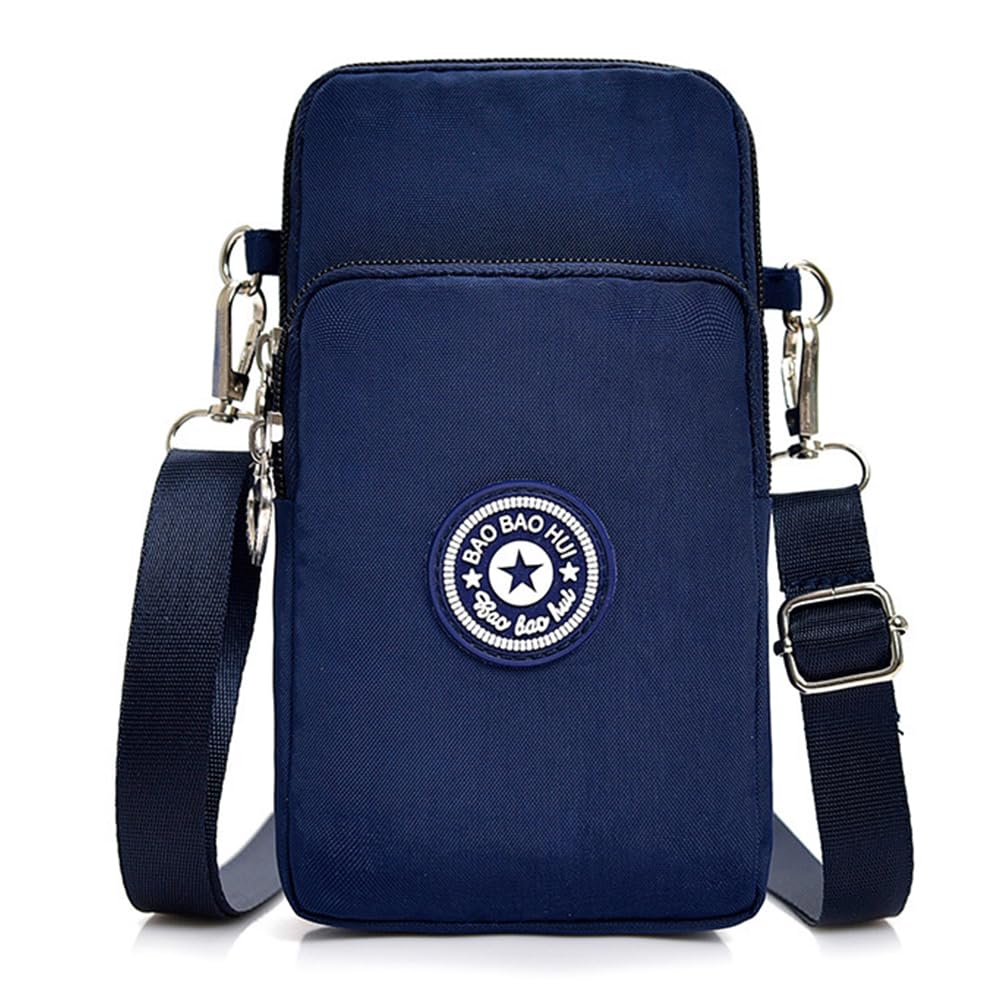 DuoLmi Cross Body Phone Bag Women, Nylon Ladies Mobile Phone Bags, Women Girls Zipper Waterproof Nylon Crossbody Bags Wallet Cellphone Purse Shoulder Bag Wristlet Handbags (Darkblue)
