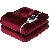 Sealy Heated Blanket Throw, Soft Flannel Electric Blanket with 6 Heat Settings & 2-10 Hour Auto Shut Off, Fast Heating with ETL Certificated Machine Washable, 50x60 Inch, Burgundy