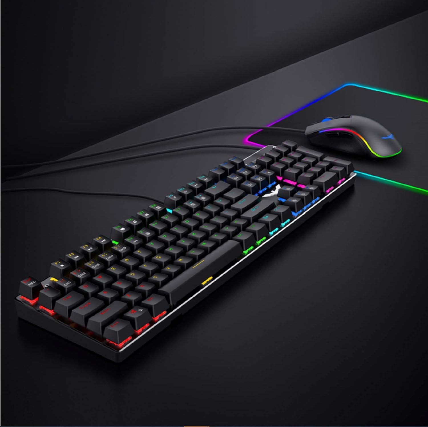 Havit Mechanical Gaming Keyboard and Mouse Combo Blue Switch 104 Keys Rainbow Backlit Keyboards, 4800 Dots Per Inch 7 Button Mouse Wired for PC Gamer Computer Laptop: Computers & Accessories