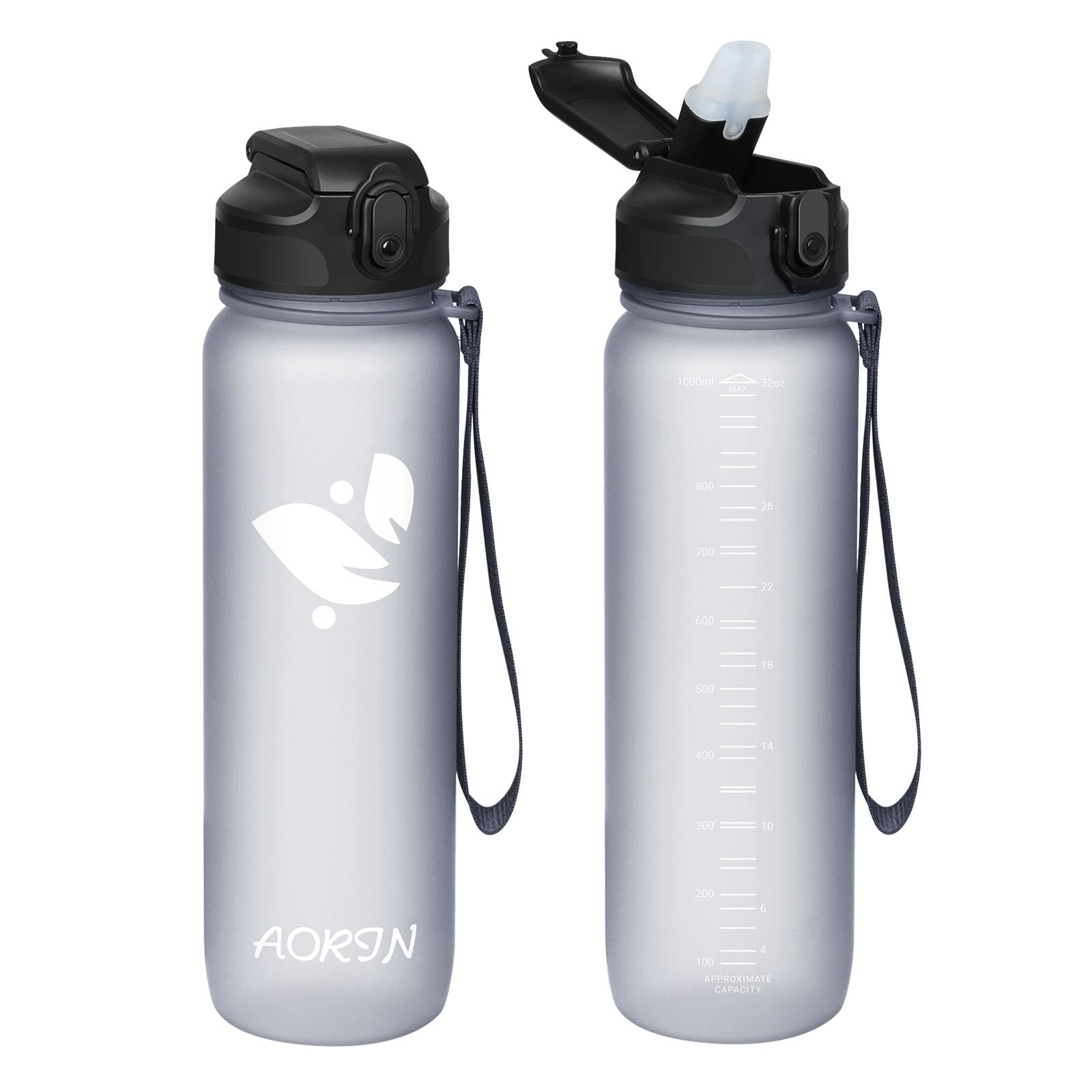 AORIN Water Bottle with Straw- 1000ml - Tritan Sports Bottle BPA-Free, Leakproof Drinks Bottle, One Click Flip Lid for Kids, Adults, Ideal for Gym, Yoga, Outdoor & Camping
