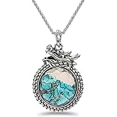 Ladywowu Dragon Necklace for Men, Turquoise Necklace with Stainless Steel Chain, Chunky Witchy Jewelry for Women