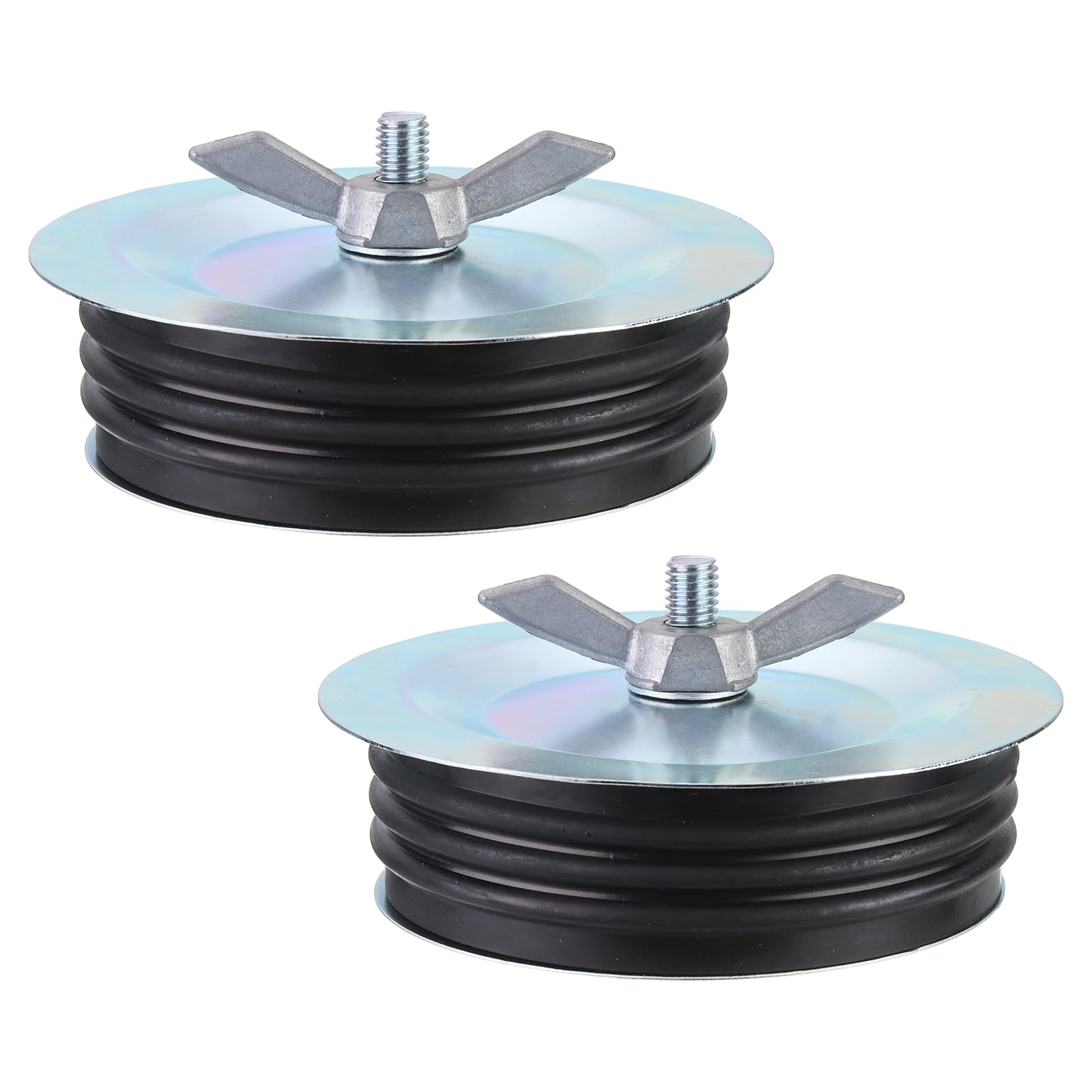 PATIKIL 6 Inch Sewer Cleanout Cap, 2Pcs Steel Mechanical Test Plug Expansion Pipe Plug Sewer Cleanout Cover Durable Sewer Pipe Plug Fit for Most Pipes Sink Pools, Black