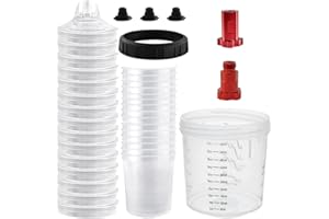 RRJ Disposable Paint Cups for Automotive Paint Gun, HVLP Paint Spray Gun Mixing Cups 20 Ounce (600ml) Kit with 15 Cups and Lids System, 1 Hard Cup with Retainer Ring, 2 Adapter, Paint Stirrer