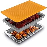 Yukon Glory Prep 'N Serve BBQ Prep and Serve Tray Set – Marinating Tray with Lid + Stainless Steel Serving Platter – Stackable, Dishwasher Safe – Great Gift for Men Who Grill