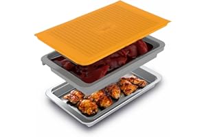 Yukon Glory Prep 'N Serve BBQ Prep and Serve Tray Set – Marinating Tray with Lid + Stainless Steel Serving Platter – Stackable, Dishwasher Safe – Great Gift for Men Who Grill