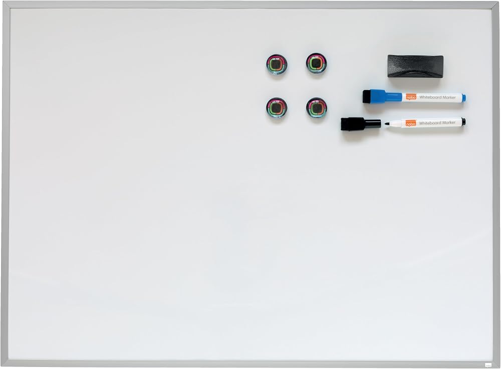 Nobo Small Magnetic Whiteboard Aluminium Frame 585 x 430 mm with Pens