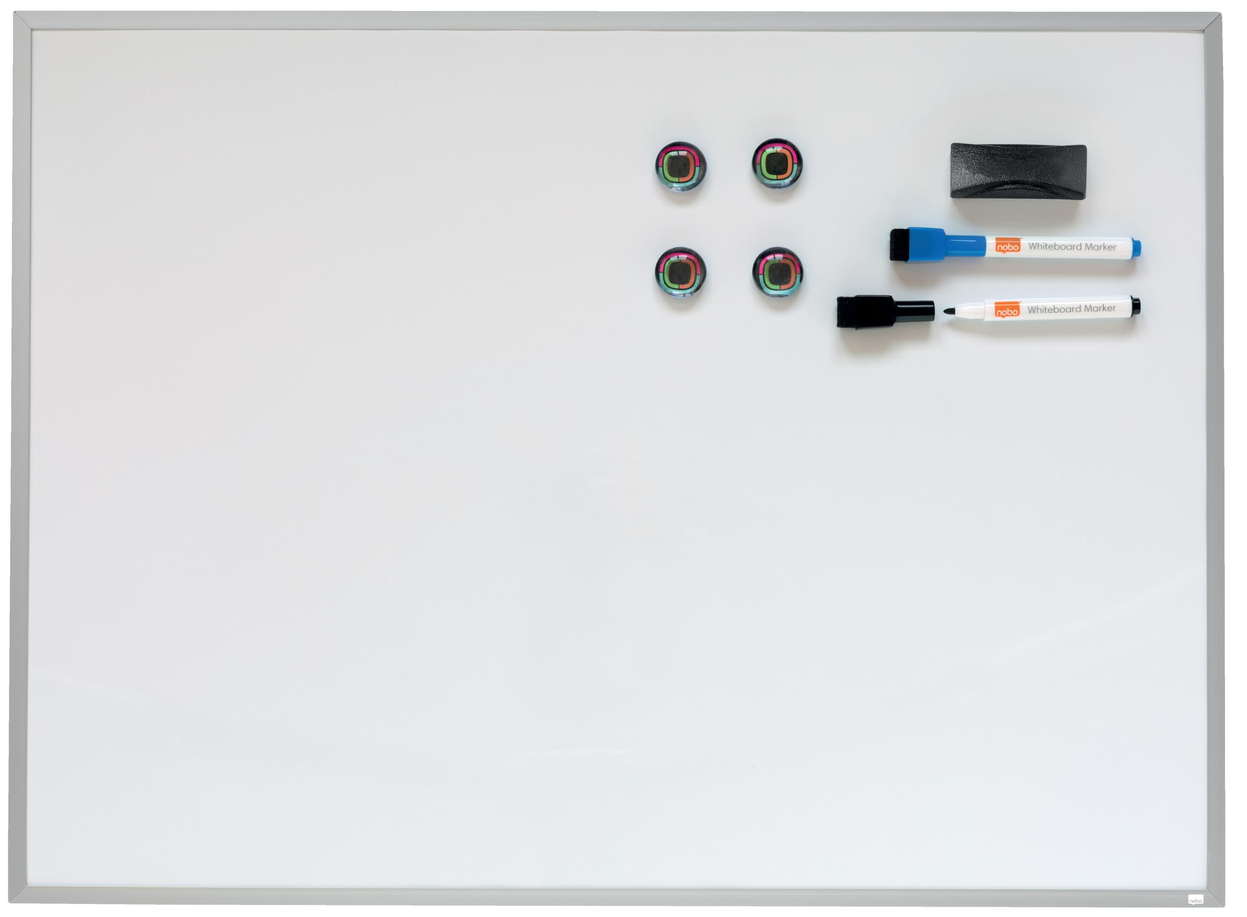 Nobo Small Magnetic Whiteboard, Aluminium Trim, Dry Wipe, Wall Mountable, Home/Office, 585 x 430 mm, Includes Marker Pens, Magnets, Mounting Pads & Eraser, White, 1903777