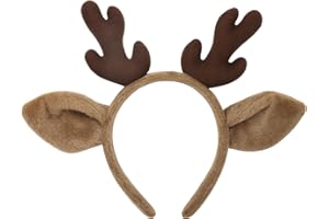 ODOCARE Plush Reindeer Antler Headband for Men and Women, Cute Christmas Deer Ear Costume Head Accessories for Kids(dark brown)
