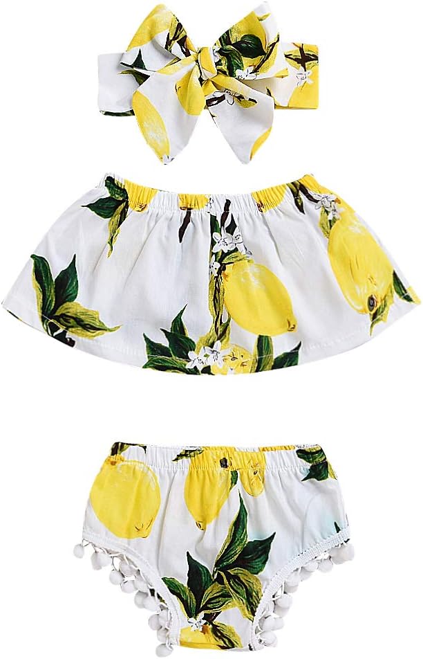 Baby Girls Bikini Swimsuit Set Lemon Two Pieces Swimwear Bathing Suit Beach with Headband
