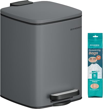SONGMICS Kitchen Bin 6 L Steel Pedal Bin with Inner Bucket Slate Grey LTB590G02