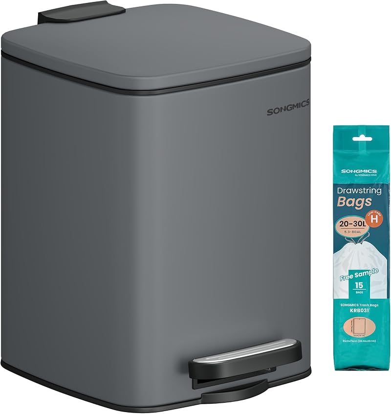 SONGMICS Kitchen Bin 6 L Steel Pedal Bin with Inner Bucket Slate Grey LTB590G02