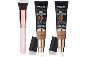 HILARECO PHOERA CC Cream Foundation With SPF,PHOERA Full Coverage Foundation Color Correcting Cream,Anti Aging Hydrating Serum & SPF 25+ Sunscreen Natural Finish1.08 floz(2PCS 160 Sand)